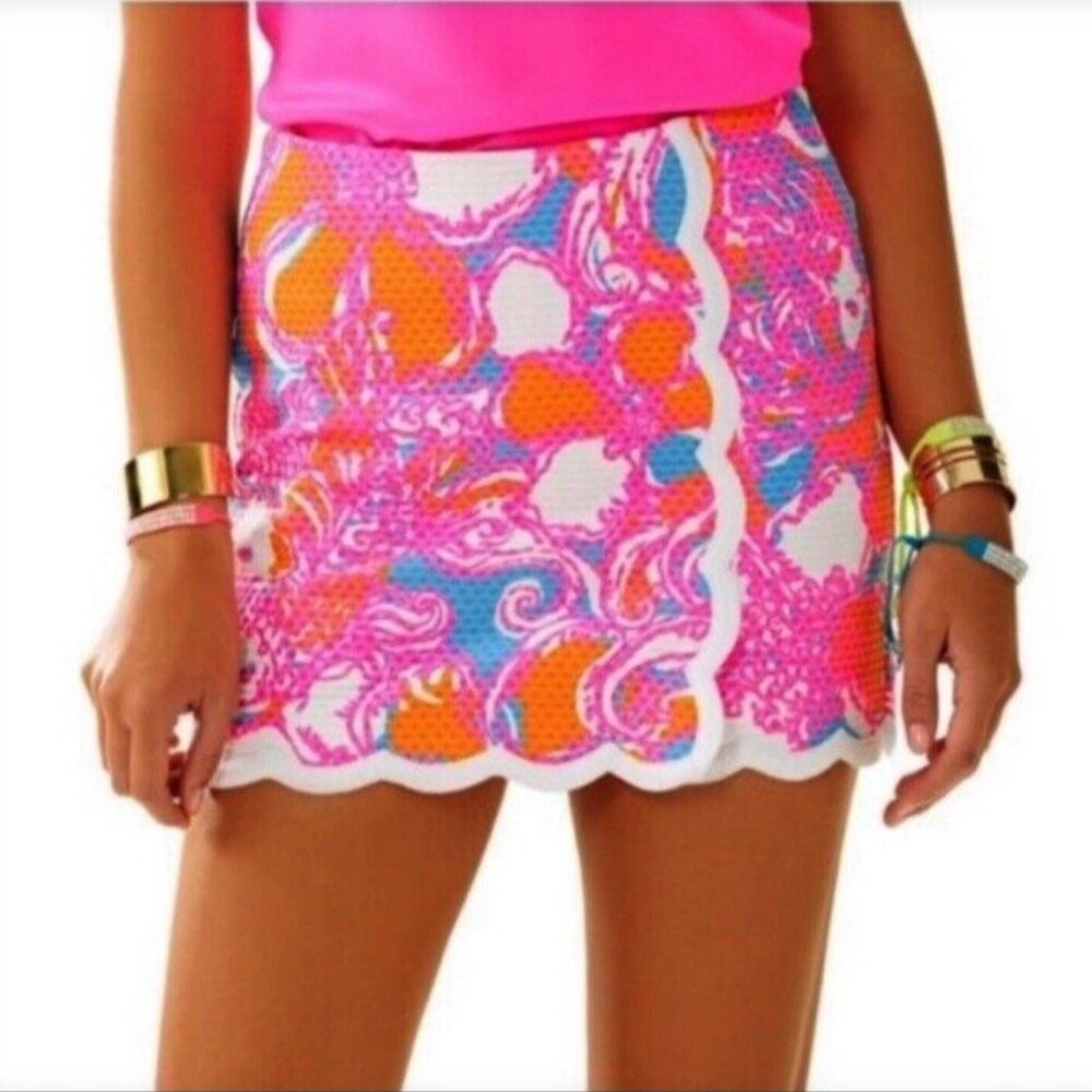 Lilly Pulitzer Pink Orange Textured Mini Skirt - Size 4